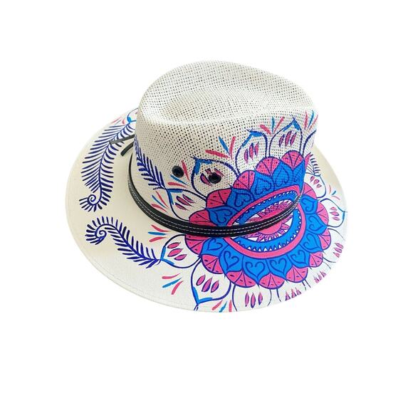 MEXICAN Artisanal Hat HandPainted Fedora Mandala Sombrero Panama Bohemian Large main image 8